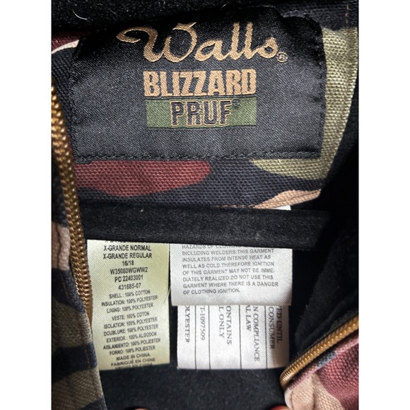 Walls Blizzard Pruf Camo Work Jacket Youth XL Hooded Insulated Canvas W35080WGW - Picture 2 of 11